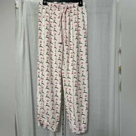 Blu Chic Lounge Reindeer Pajama Pants, Pink Snowflakes, Polka Dots, Large - Picture 2 of 7